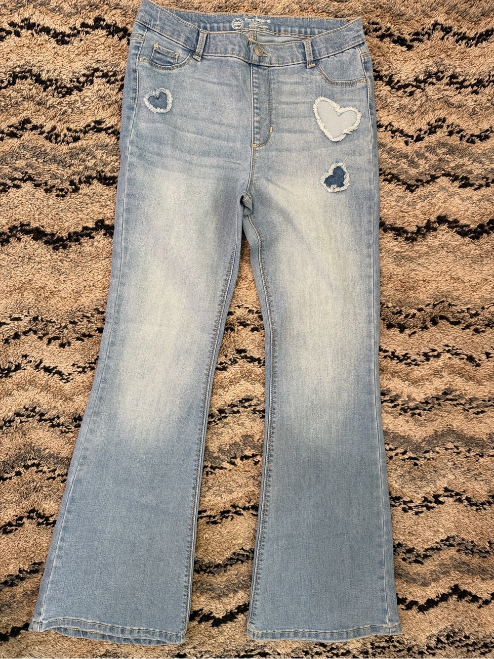 Light Blue Heart Patch Flare Jeans